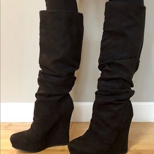 Knee High Faux Suede Black Boots